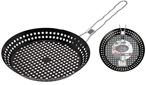 BBQ Grilling Frying Pan 24cm | Chrome Metal Nonstick Coating Pan with Holes