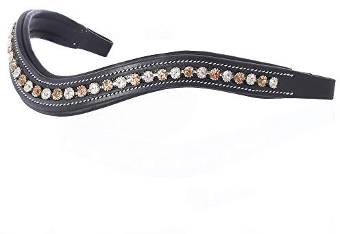 ExionPro gebogenes, gepolstertes Stirnband aus hellpfirsichfarbenem & klarem Bling-Kristallleder|Diamant-Bling Englische Stirnbänder für die Dressur|Größe – Full, Cob, Over, Pony|Farbe-Braun, Schwarz