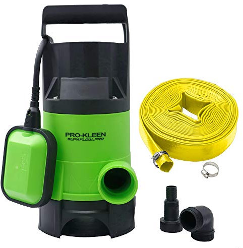 Pro-Kleen Submersible Water Pump 400W Electric, 8000L/H, Heavy Duty 15m Layflat Hose for Clean or Dirty Water, Float Switch, 10M Power Cable - Floods, Pools, Gardens, Ponds, Hot Tubs