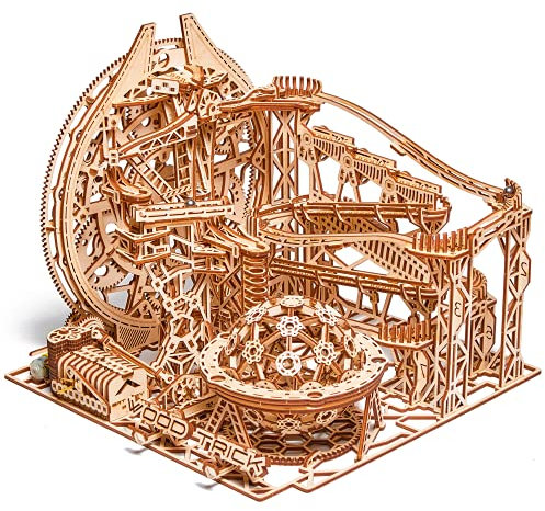 Wood Trick Galaxy Marble Run 3D Wooden Puzzles for Adults and Kids to Build - 15x12.6 - Electric Driven - Roller Coaster Wooden Model Kits for Adults and Teens to Build