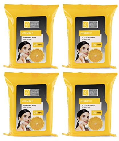 Global Beauty Care Bulkrengöringsdukar för rengöring förflyttade 4-pack med C-vitamin rengöringsdukar för smink – perfekt för resetoalettartiklar – 100 k. (4-pack)