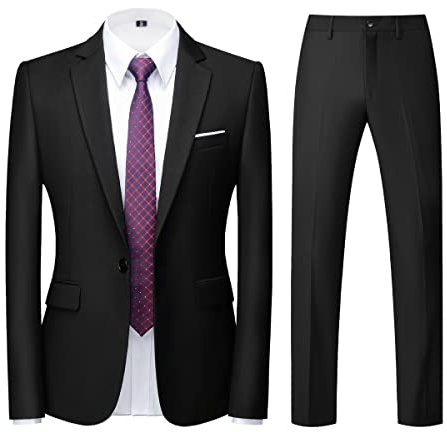 KUDORO Herren Anzüge 2-Teilig Slim Fit für Hochzeit Business Eine Knöpfe Herrenanzug Sakko Hose(Schwarz,M)