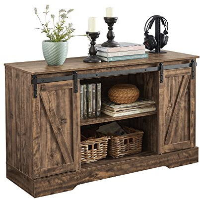 SoBuy Commode Meuble de Rangement Buffet Placard - Porte de Grange Coulissante + Étagères Réglables + Grande Capacité - pour Salon Couloir Cuisine Bureau Chambre - 120x40x70cm - FSB60-N