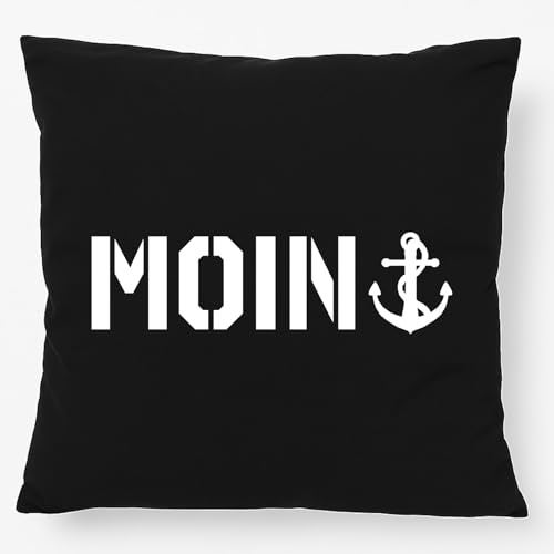 Huuraa Kopfkissen Moin Anker Geschenk 40x40cm mit Füllung Black Baumwolle Moin Anker Deko