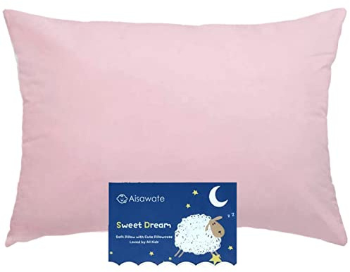 Aisawate Kleinkindkissen mit Kissenbezug, weiche Bio-Baumwolle, Reisekissen zum Schlafen, maschinenwaschbar, für Kleinkinder, Kinder, perfekt für Kleinkinderbett, Bett-Set (Rosa)