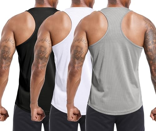 Holure 3er Pack Tank Top Herren, Achselshirts Sport Ärmelloses Shirt Unterhemd Fitness Sleeveless T-Shirt für Training Fitness Bodybuilding Vest Schwarz/Grau/Weiß XL