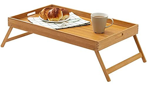 TAOZUYING Klappbett Kleiner Tisch Betttablett Tisch Mit Klappfüßen Laptoptablett Naturbambus Snacktablett Snacktablett Frühstückstablett Betttisch (Color : Wood Color, Size : 65 * 40 * 22cm) Marriage