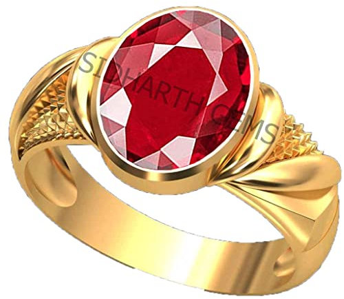SIDHGEMS 8,00 Karat natürlicher Rubin Manik loser Edelstein Vergoldet Geburtsstein Astrologie Rashi Ratan Verstellbarer Ring für Damen & Herren Messing Rubin Manik, Messing, Rubin Rubin Manik