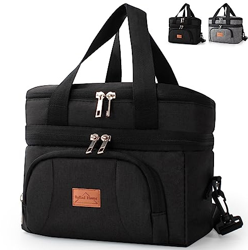 BalladHome 10L Bolsa Térmica Porta Alimentos Bolsa de Enfriamiento Bolsa de Almuerzo Portátil Bolsa De Aislamiento alimentos/Bebidas Bolsa Nevera para adecuado Adulto Niños (Negro)