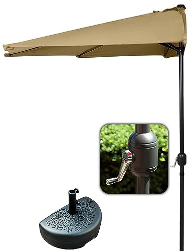 Sonnenschirm Balkonschirm Halbrund mit Kurbel UV Schutz Halbschirm Marktschirm 300cm Braun, Grün, Rot, Weiß, Khaki mit Ständer (Color : Khaki)