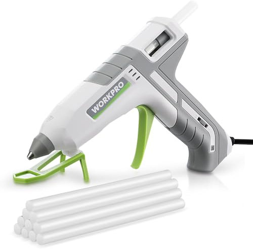 WORKPRO Psitola de Silicona Caliente, 60/100W Pistola de Pegamento con 10 Barras de Pegamento Caliente, Pistola de Encolar de 2 Modos de Calentamiento Rápido, para Bricolaje y Reparaciones