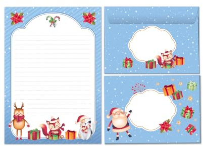 Briefpapier-Set Weihnachtsbriefpapier Tiere Reh Weihnachten als Briefblock mit Umschlag für Kinder Mädchen Jungen (Block A5 mit 25 Blätter + 15 Umschläge)