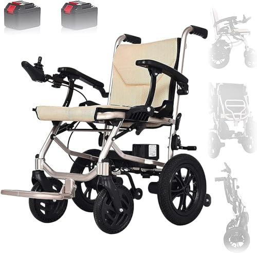 Fauteuil Roulant Électrique Pliable Leger Chaise, Robuste en Fauteuil Roulant Autopropulsé avec Ceinture Sécurité, Compact Mobility Aid Wheelchairs Transit Chaise Voyage