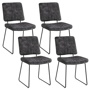 byLIVING Esszimmerstuhl 4er-Set Liam, Vintage Samt anthrazit | Steppung und Keder Kunstleder schwarz, Metallgestell schwarz, B 45, H 83, T 61 cm, Esszimmerstuhl, Wohnzimmerstuhl