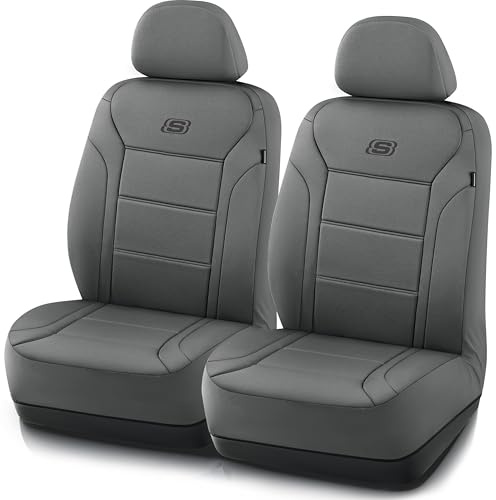 Skechers Memory Foam Car Seat Covers, Lycra Fabric Seat Covers, Car Seat Covers Front Seats Airbag Compatible, Automotive Comfort Protection for Most Cars, Trucks, SUVs, Grey