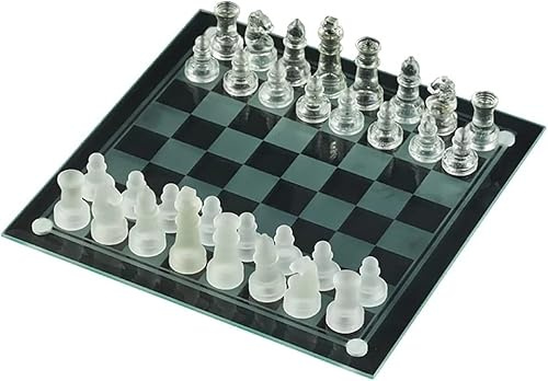PEYNIR Glas-Schach-Set, mattiertes transparentes Glas, Schachfiguren, Brettspiel-Set, Schachspiel-Set für Jugendliche und Erwachsene, 35 x 35 cm, klare Glasplatte