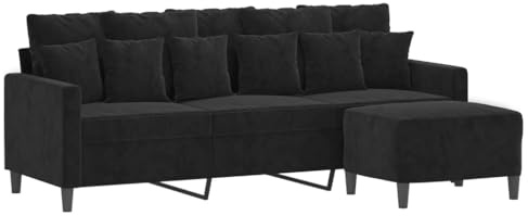 vidaXL Sofa 3 Sitzer, Couch mit Fußhocker, Liegesofa für Wohnzimmer, Polstersofa Sessel Relaxsofa Loungesofa Relaxcouch TV Sofa, Schwarz Samt