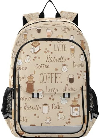 RPLIFE Sac à dos pour enfants, motif café, dessins, tasses, broyeurs, sac à dos pour enfants, sac à dos pour ordinateur portable, Moulins à tasses à motifs de café, One Size