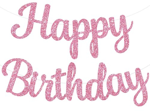 TONIFUL Pink Happy Birthday Banner KENO DIY 10Füße, Pre-Strung-Glitter Happy Birthday Zeichen, Happy Birthday Girlande, Happy Birthday Hintergrund, Happy Birthday Dekorationen für Frauen