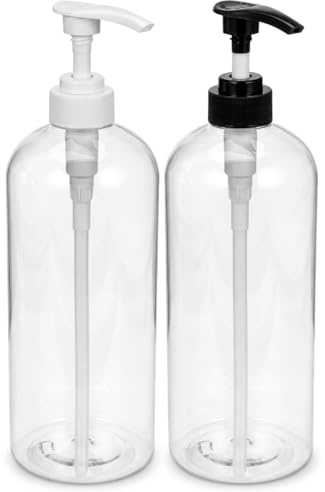 TOVINANNA 2er Set Pumpflasche 1000ml Leer - XXL Seifenspender Nachfüllbar aus PET Kunststoff für Bad, Wäschekammer - Spenderflasche für Shampoo, Duschgel, Waschmittel