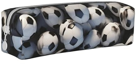 ZHONGSK Leder-Federmäppchen, kleines Federmäppchen mit Reißverschluss, bedruckte Schreibwaren-Tasche, Organizer, Stiftebox für Kinder, Mädchen, Jungen, Lehrer und Büro (Fußballmeer), weiß,