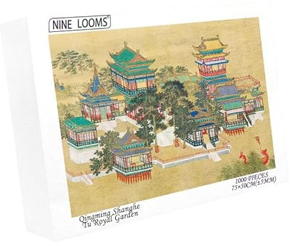 Generic Nine Looms Puzzle de 1000 pièces pour adultes Zhang Zeduan – Le long de la rivière pendant le festival de Qingming, jardin royal – Qualité supérieure, art chinois classique, amusant et