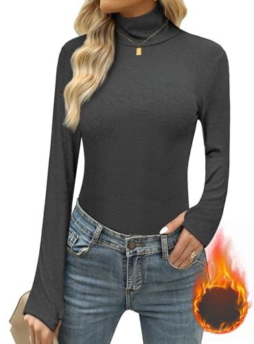 Terecey Langarmshirt Damen Rollkragenshirt mit Daumenloch Für Winter | 95 % Baumwolle Und 5 % Elasthan, Slim Fit Mit Rollkragen Und Daumenloch, Ideal Für Winter Alltag Büro Und Freizeit.