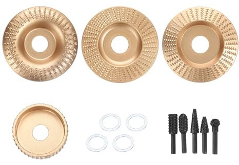 HARFINGTON Juego de 4 ruedas de tallado de madera con eje de 5/8 pulgadas para amoladora angular de 4 y 4.5 pulgadas, accesorios de rueda de corte con escobilla giratoria para cortar madera