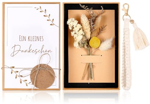 Hestya Danke Geschenk Set Danke Karte und Natürlichem Makramee Schlüsselanhänger Getrocknete Blumen Grußkarten Dankeschön Geschenk für Freundin Schwester Kollegin Ehefrau und Mutter