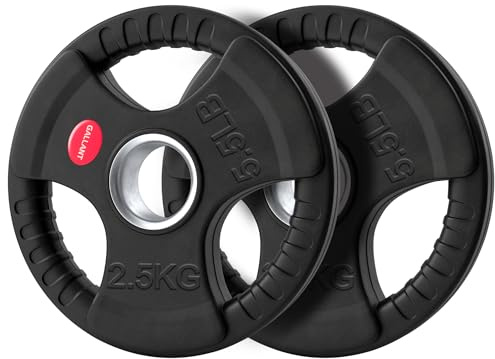 Gallant 2.5kg Weight Plates Pair, 2 Inch Olympic Weight Plates, Rubber Coated Cast Iron with Tri Grip for Olympic Barbell Weights, (2.5kg weight plate x 2) Home Gym Strength Training