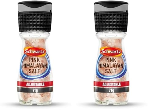 Schwartz Pink Himalayan Salt 71 G | Jar with Grinder | Pack of 2 | Great on Fish, Seafood & Chicken | Adjustable to Course, Medium or Fine