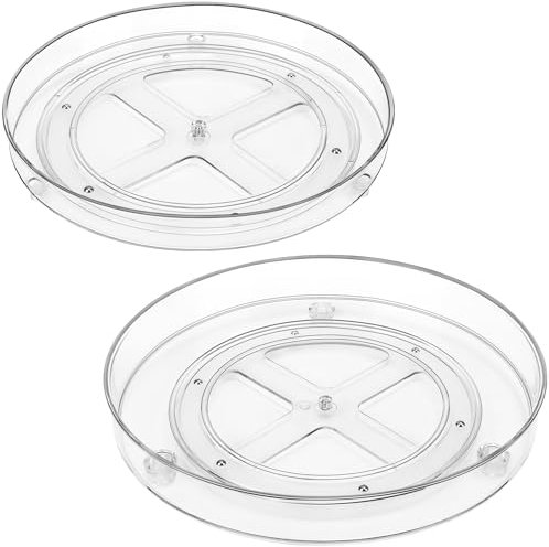 YXT&BEYOND 2 Pcs Lazy Susan Turntable, Spice Rack for Inside Cupboard, 360° Rotating Spice Rack, Snack Board, Kitchen Cupboard Storage Organiser for Cabinet, Pantry, Fridge, Countertop, 23.5CM+27CM