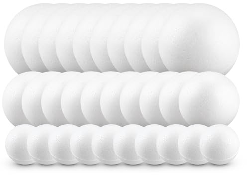 Netuno 30 Stück Styroporkugel Set 10x4 cm 10x6 cm 10x8 cm weiß Polystyrol Kugeln Bastelkugel Rohling rund für DIY Basteln Hobby Kunst Schule Weihnachtsdeko Weihnachtsbaum Kugeln