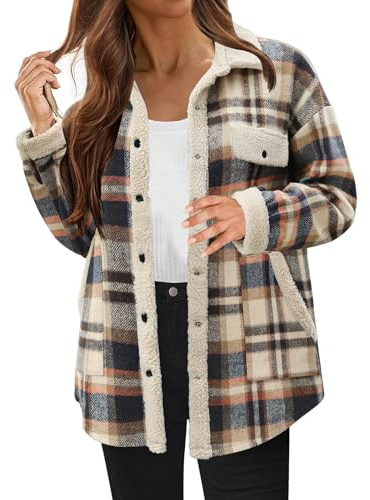 Veste polaire en flanelle pour femme - Chemise chaude doublée en flanelle - Veste d'hiver épaisse - Veste à carreaux pour femme - Veste d'hiver pour femme - Manteau en peluche à carreaux - Veste