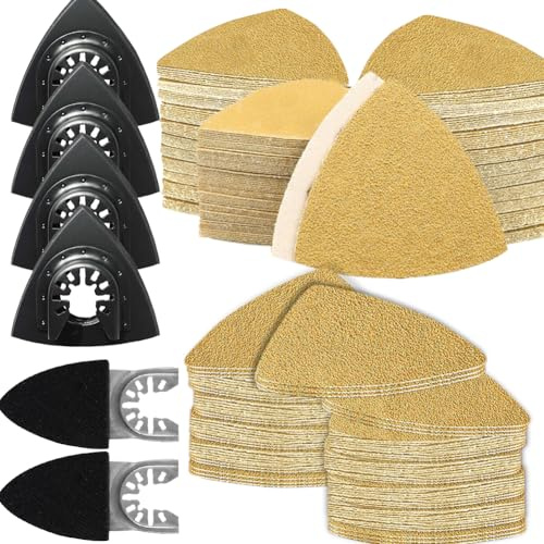 Gulrear 206PCS Multitool Sanding Pads for Oscillating Tool Sanding Attachments, Contains Triangle and Finger Sandpaper in a Variety of Grits, Detail Sanders for Woodworking, Metal and Other Surfaces
