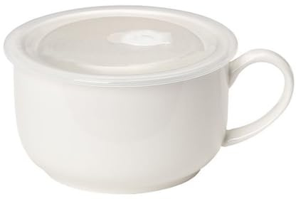 DOPZNJWF Tazze da Zuppa Grandi caffè con Manico, Ciotole in Ceramica 1000Ml Ampia Tazza Colazione di Farina D'avena per tè Gelato al Latte Coperchi,Bianca