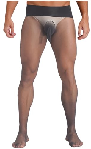 iiniim Collant Homme Sexy Transparent sous Vertement Sissy Collant Taille Haute élastique Stocking Pantyhose Type A Gris Foncé Taille Unique