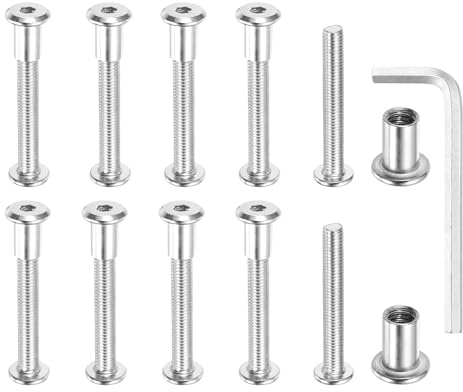 sourcing map Hex Drive Socket Cap Bolt, 5 Set Binding Screw Posts Fit for 3/8(8mm) Hole Dia Male M8 x 60mm Carbon Steel Binding Bolts with Hex Wrench for Leather Scrapbook Furniture