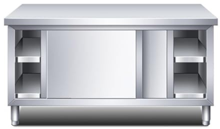 Tavolo in Acciaio Inox con Ante Scorrevoli, Banco da Lavoro con Armadio per Cucina, Ristorante, Officina e Garage