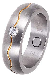 Generisch Gold-Wellenlinie Magnetschmuck Ring bicolor massiv mit Original Solitaire Kristall Magnetix Vintage Fashion Style # 2143 Solitärring 16 bis 22# 367 (20)