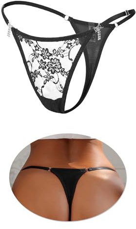 ohmydear String Sexy Tanga Femme Chic Dentelle String Ficelle Ceinture Ajustable Micro G-String Dos en T Lingerie Grande Taille sous-Vêtements Feminins avec Strass