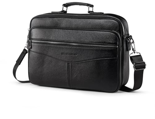 HUAZHIMAO Business Laptop Aktentasche für Herren, 15,6 Zoll (39,6 cm), echtes Leder, Computer-Laptop-Tasche, Retro, wasserdicht, Handheld-Umhängetasche, Herren, Büro, Pendeln, Reisen, Aktentasche