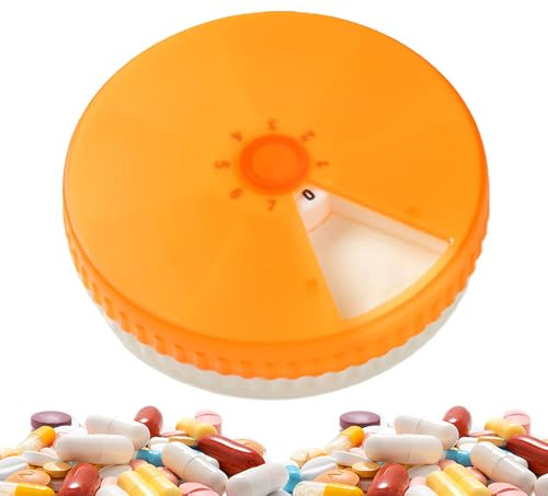 Scatola per pillole rotante - 7 cassapillole a 7 scomparti, custodia da viaggio | Porta scomparto settimanale per smistamento giornaliero, contenitore compatto per tablet di emergenza, kit leggero pa