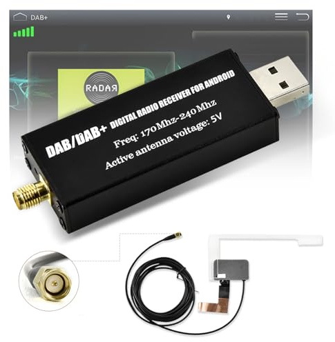 LORPHEIR DAB/DAB+ USB für Android-Autoradio, Digitaler Empfänger Adapter mit Universalantenne, Tuner Box mit App, Einfache Plug-and-Play-Installation
