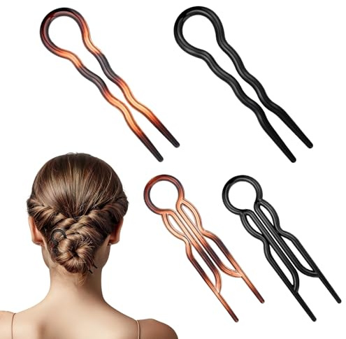4 Pcs French Hair Pin, Acetate Prestige French Twist Hair Pin for Women, Elegant U-Shaped Hairpin for All Hairs Types, Women Valentine's Day Gifts