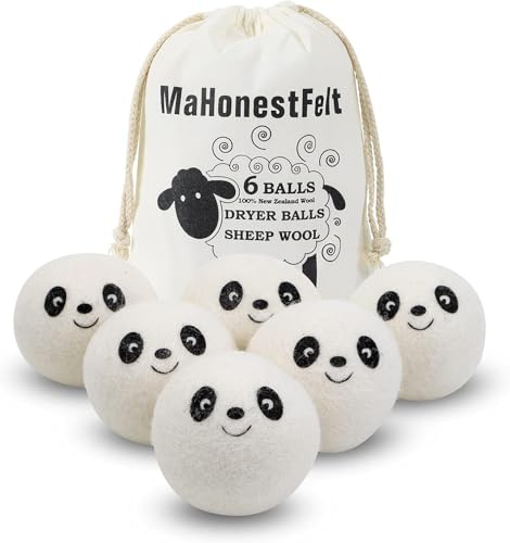 Sunkangkang Wool Dryer Balls - Natural Fabric Softener, Reusable, Reduces Clothing Wrinkles and Saves Drying Time. Handmade Fair Trade No Lint Fabric Softener White (Pack of 6)