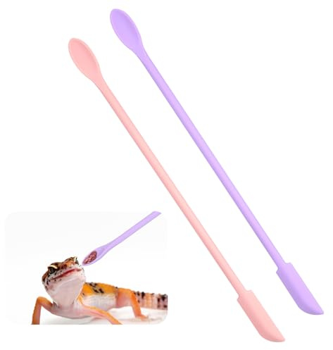 2 Pcs Reptile Feeding Spoon, Reptile Fruit Mixing Stirring Food, Long Handle Silicone Gecko Feeding Spoons for Crested Gecko Bearded Dragon Gargoyle