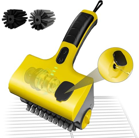 Cepillo eléctrico para barbacoa, limpiador inalámbrico para barbacoa con 2 velocidades, 2 cabezales de cepillo y guantes, cabezal de parrilla giratorio de 360°, batería de 2600 mAh, tiempo de