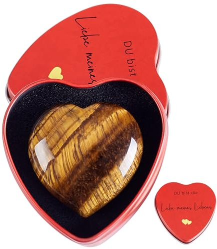 Sahoottie Herz Couple Geschenke 40mm Tigerauge Herz Kristalle Edelsteine Handschmeichler Stein Herz Deko Liebe Herzform Valentinstag Gastgeschenke Geburtstage Jahrestag Geschenk für Partner