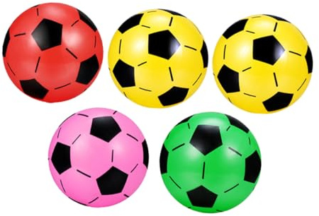 FUNOMOCYA 5 Piezas Balones de Fútbol Inflables Plásticos para Juguetes al Aire Colores Aleatorios para Jardín Playa y Escuela Color Aleatorio